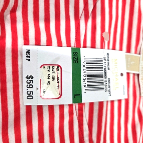 Michael Kors Red and White Striped Top New. - Picture 8 of 12